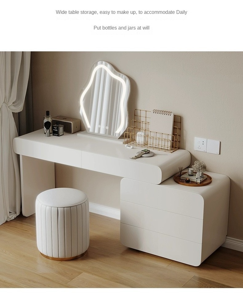 Custom Modern Light Luxury White Dressers Mirrored Vanity Table Furniture  Bedroom Dressing Table