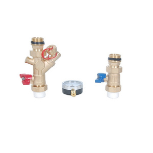 Floor Heating Parts Brass Drain Valve With SS304 Filter and Water Pressure Gauge Ball Valve