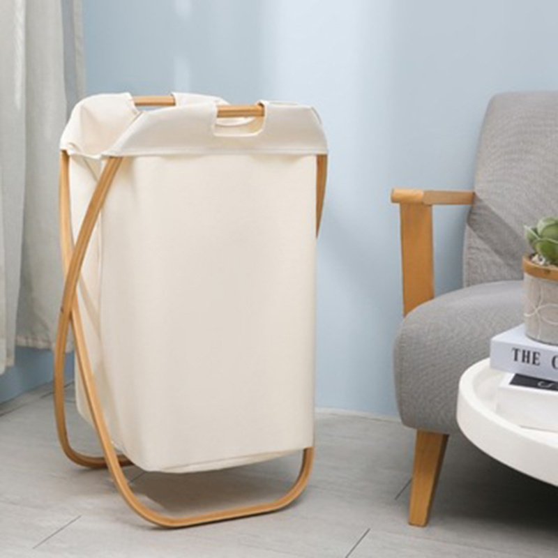 Hot Sale X Folding Bamboo Laundry Basket  Oxford Cloth Bamboo Fabric Laundry