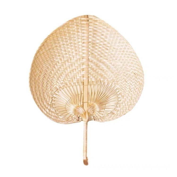 Wholesale Customize Viet Nam Bamboo Craft Weave Hand Fan Heart Handwoven Personalized Palm Hand Fans Rattan Raffia Fan