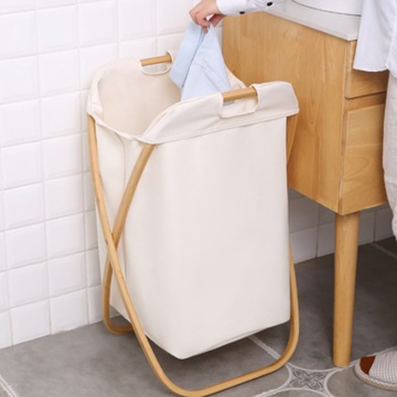 Hot Sale X Folding Bamboo Laundry Basket  Oxford Cloth Bamboo Fabric Laundry