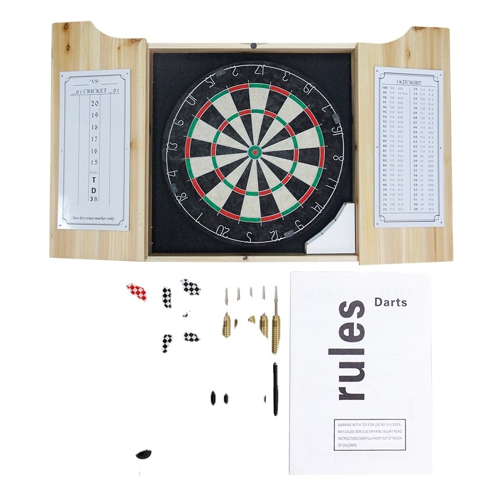 GIBBON All-in-One Dart Center: Classic Solid Wood Cabinet & Official Sisal/Bristle Dartboard Bundle: Standard Set