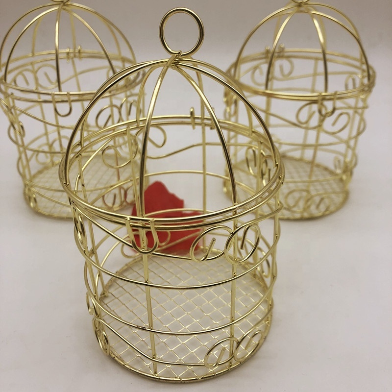 Ywbeyond Gold Wedding Favor Box Romantic Wrought Iron Birdcage Tin Candy Box for Indian Wedding Parties and Events