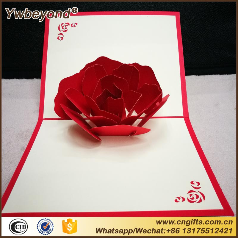 Ywbeyond Handicraft Holiday 3D Pop UP Greeting Cards Red Rose Flower Wedding Invitation Card