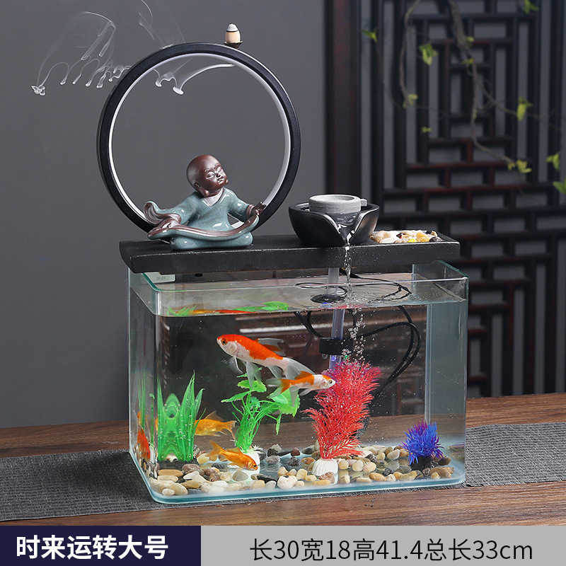 Ywbeyond Home Office Desktop Decor Ceramics Glass Fish Tank Water Fountain Indoor Circle Lamp Waterfall Incense Burner Backflow