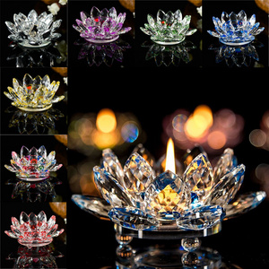 Ywbeyond Wedding Party Valentine's Day Decoration K9 Crystal Candlestick Lotus Flower Candle Holder Tea Light Holder