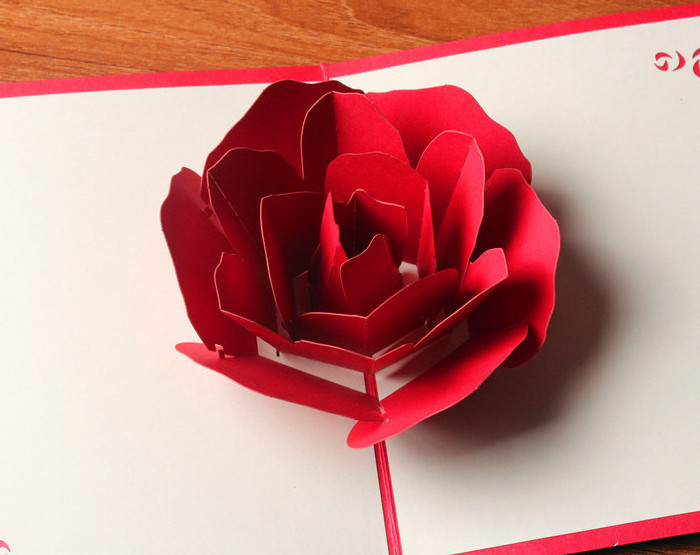 Ywbeyond Handicraft Holiday 3D Pop UP Greeting Cards Red Rose Flower Wedding Invitation Card