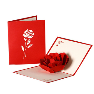 Ywbeyond Handicraft Holiday 3D Pop UP Greeting Cards Red Rose Flower Wedding Invitation Card