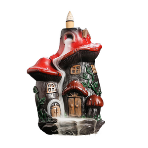 Ywbeyond New Resin Mushroom House Incense Burner Stand Backflow Censer with Lavender Scent Aromatic Waterfall Holder