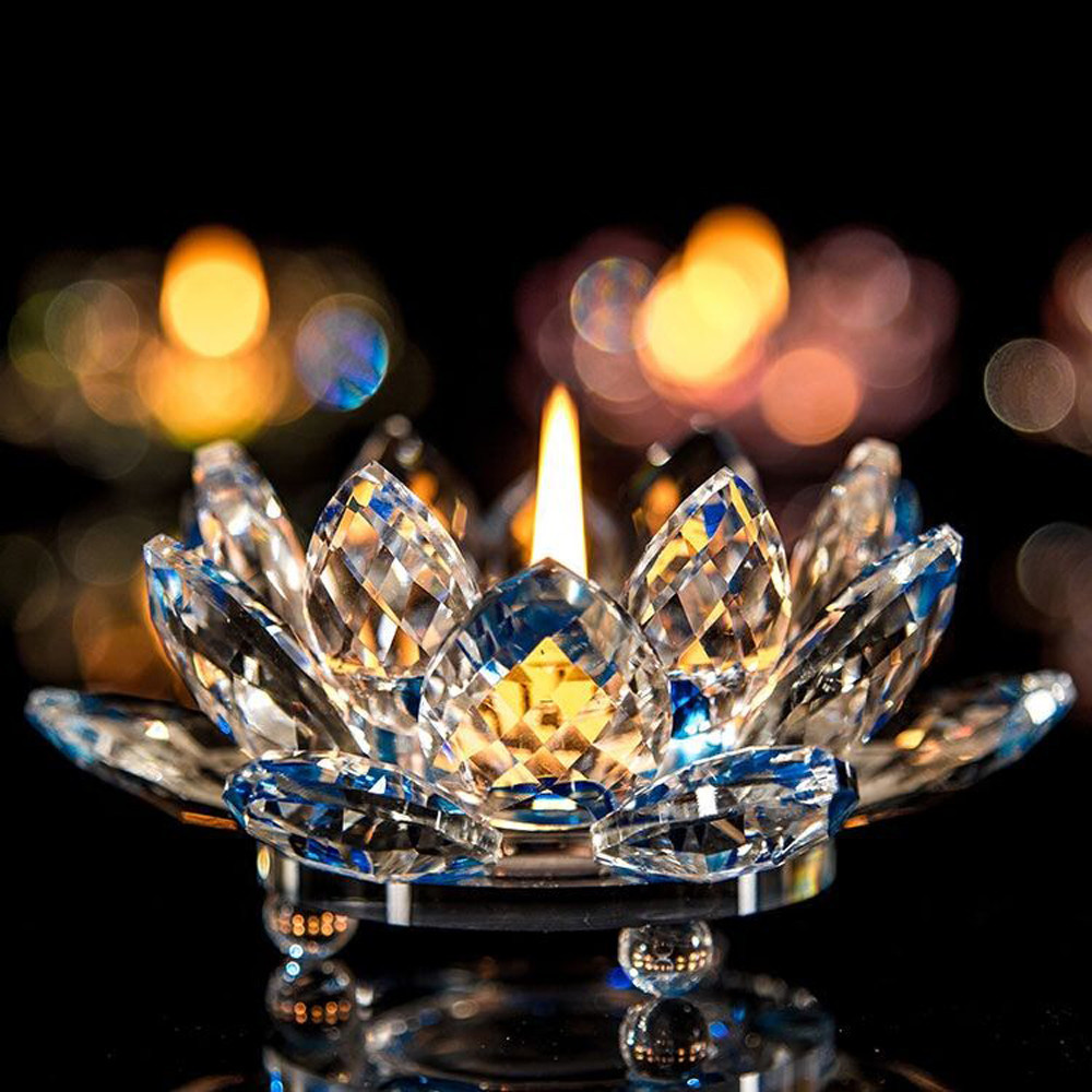 Ywbeyond Wedding Party Valentine's Day Decoration K9 Crystal Candlestick Lotus Flower Candle Holder Tea Light Holder