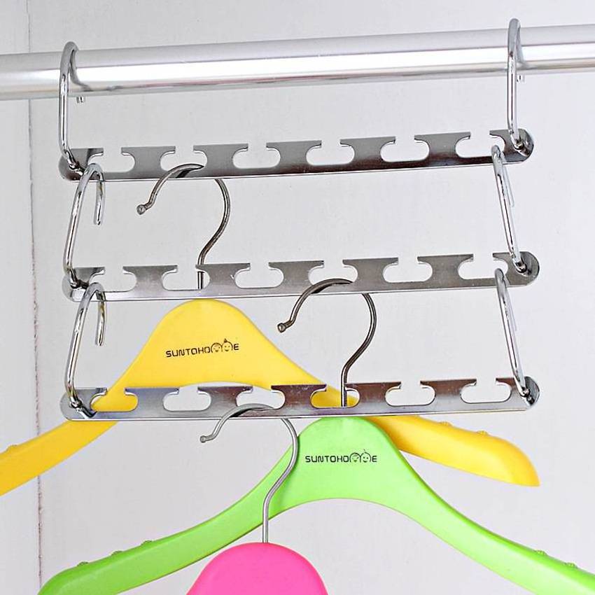 Ywbeyond 3D Space Saving Hanger Magic Clothes Hanger with Hook Closet Organizer  chrome Metal Magic 5 holes Hangers