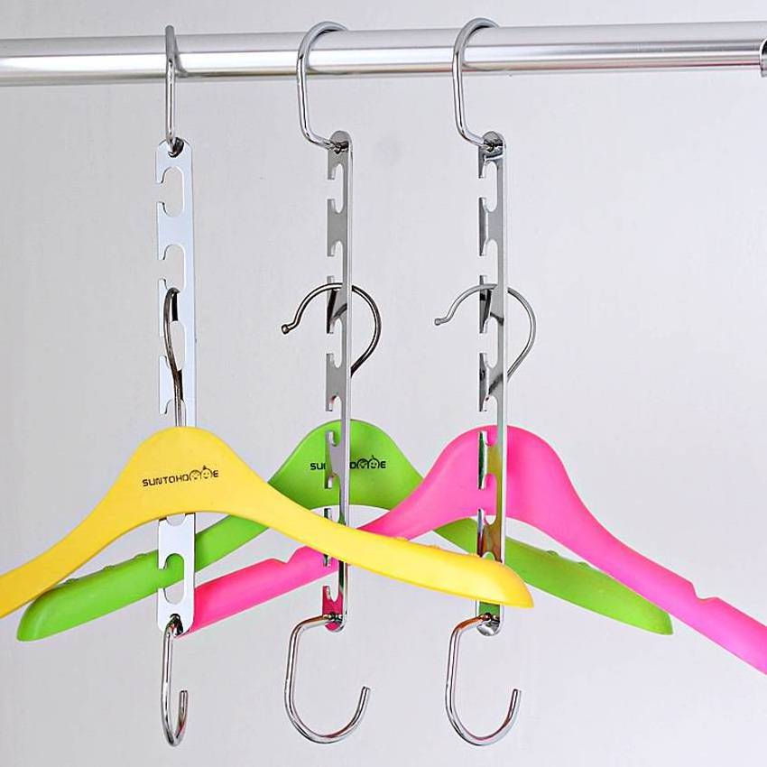 Ywbeyond 3D Space Saving Hanger Magic Clothes Hanger with Hook Closet Organizer  chrome Metal Magic 5 holes Hangers