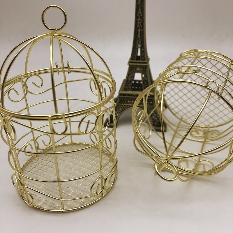 Ywbeyond Gold Wedding Favor Box Romantic Wrought Iron Birdcage Tin Candy Box for Indian Wedding Parties and Events