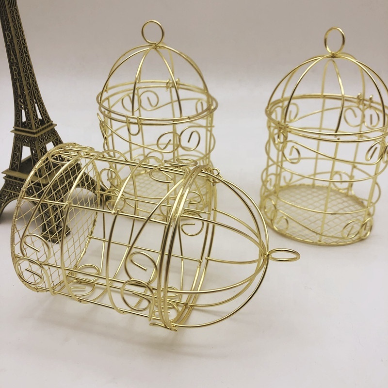 Ywbeyond Gold Wedding Favor Box Romantic Wrought Iron Birdcage Tin Candy Box for Indian Wedding Parties and Events