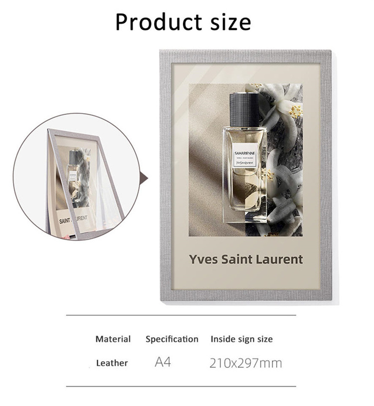 A4 No Punching Wall Stick Hanging Advertising Leather Acrylic Certificate Art Picture Magnetic Poster Photo Holder Frame