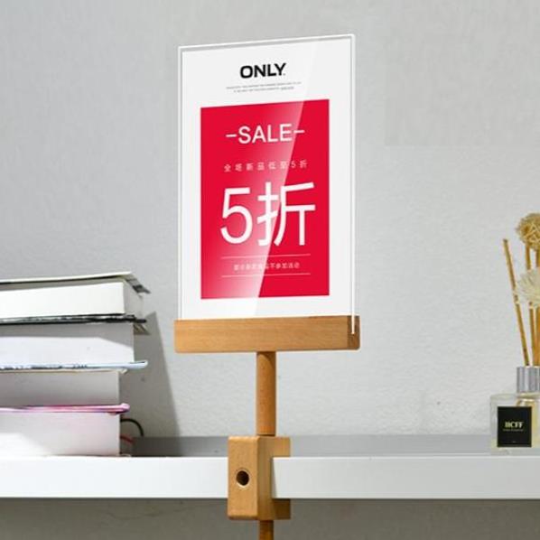 A3 A4 A5 Wooden Acrylic Sign Holder Clear Display Stand Portrait Ad Picture Poster Frames