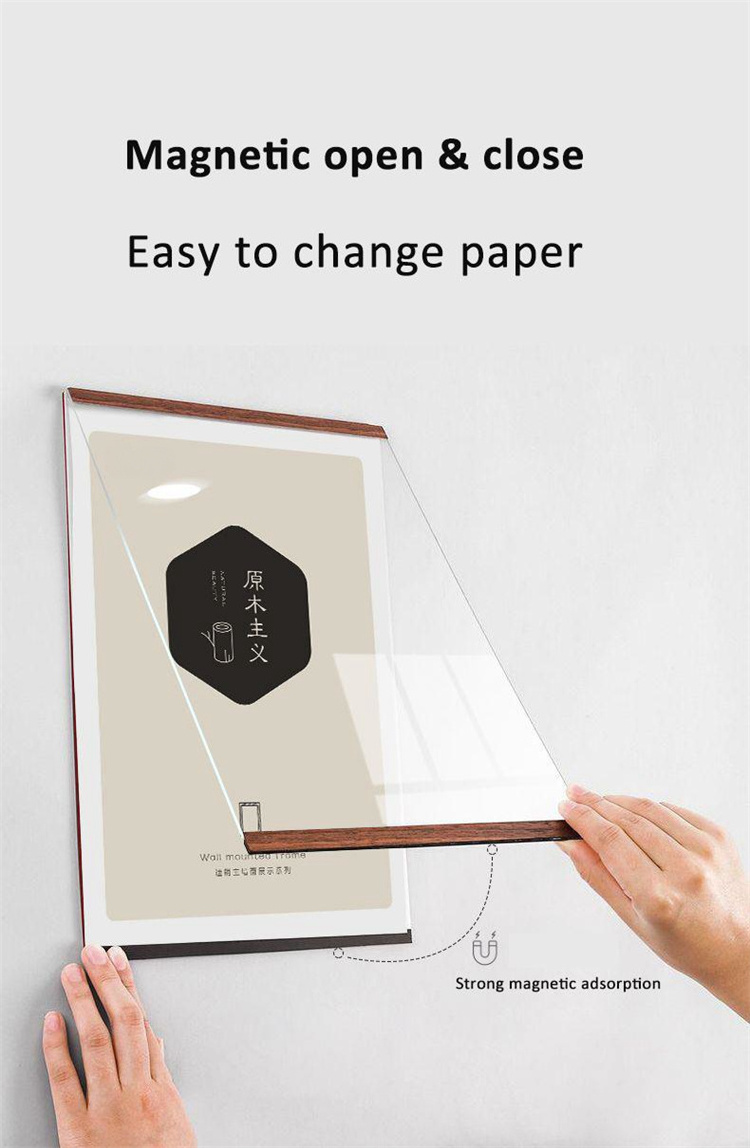 A4 No Punching Wall Stick Hanging Advertising Acrylic Certificate Art Picture Magnetic Menu Poster Photo Holder Frame