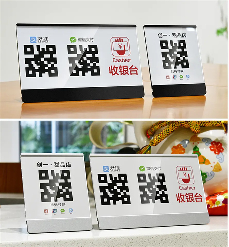 Good Quality Counter Top Aluminum Alloy Base Clear Acrylic Mini Slanted Supermarket Menu QR Holder Table Display Stand