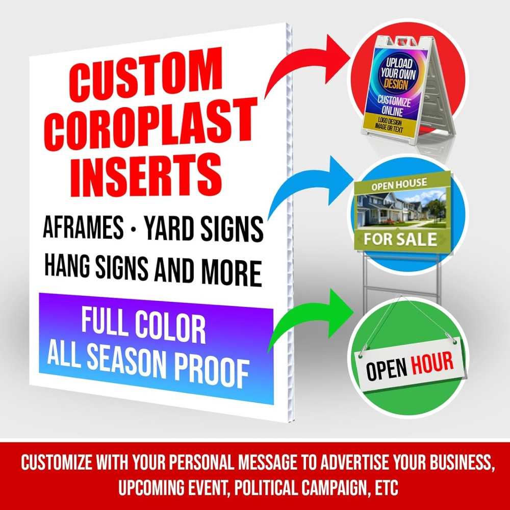 Custom UV Printed Coroplast Board Corrugated Plastic Yard Sign on A-Frame & Signicade Signs for Business, Events and Campaigns