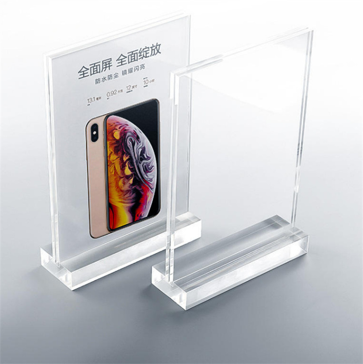 Hot Selling Product Promotion Picture T Shape Clear Vertical Table Menu Store Display Acrylic Stand Sign Holder For Desk