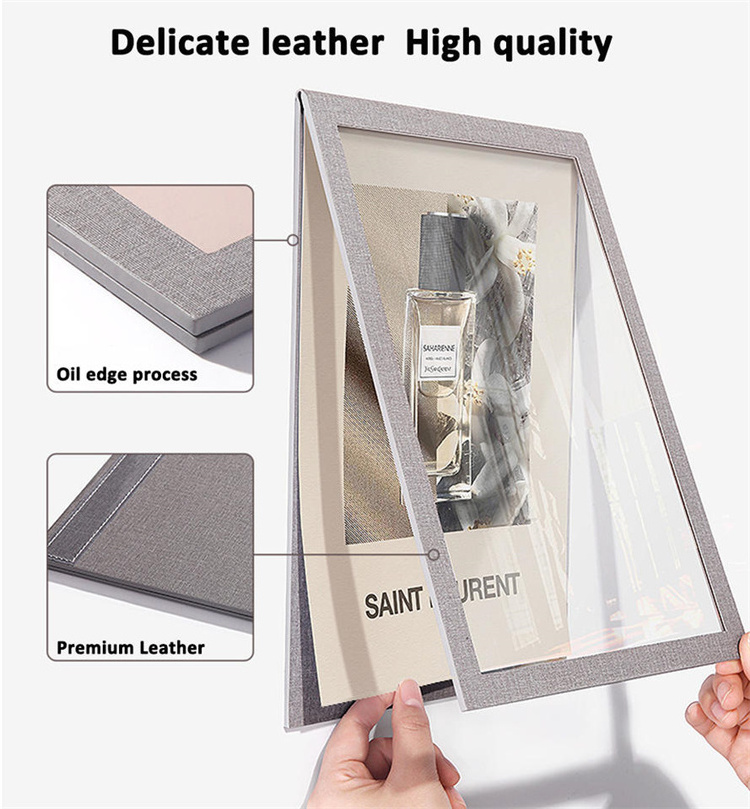 A4 No Punching Wall Stick Hanging Advertising Leather Acrylic Certificate Art Picture Magnetic Poster Photo Holder Frame