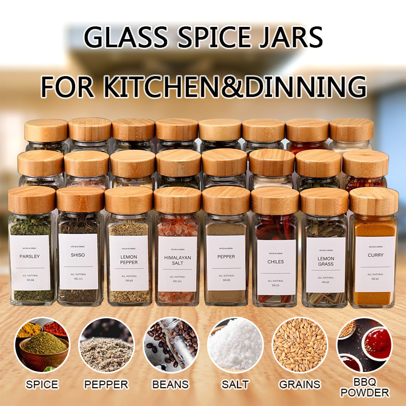 New Customized Private Label 4 Oz 24pcs Set High Airtight Kitchen Food Storage Container Glass Spice Jar With Bamboo Lids