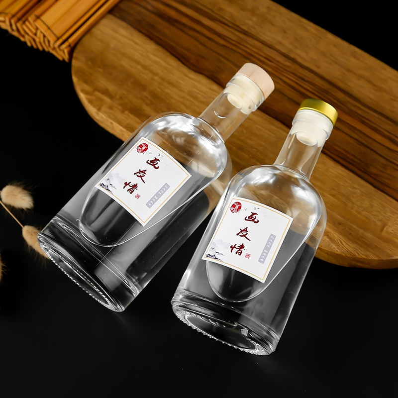 200ml 375ml 500ml 750ml 1000ml Transparent Round Empty Flint Glass Liquor Wine Whisky Vodka Tequila Bottle With Sealed Cork Lid