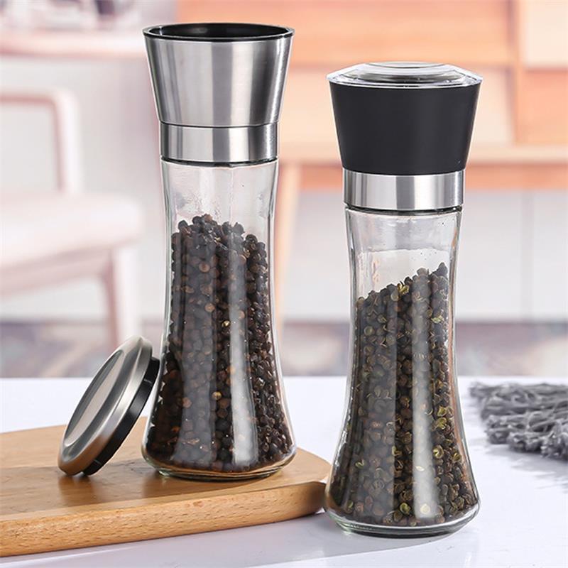 Best Selling High Quality Copper Good 170ml Glass Jar Stainless Steel Body Ceramic Grinder Seasoning Spice Mill