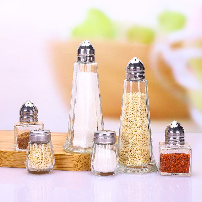 1oz Tower Glass Body Mini Restaurant Shakers With Stainless Steel Lids/glass Salt And Pepper Shaker