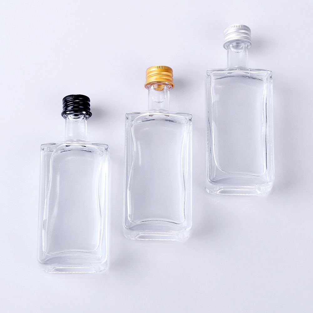 100ml 50ml 30ml 15ml 10ml Square Glass Bottle Screw Cap Super Flint Alcohol Mini Vial Bottle High Clear Liquor Tequila Bottle