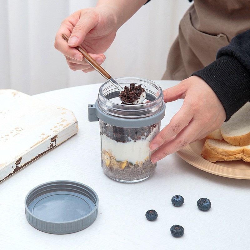 Overnight Oats Container Jars 12 Oz Oatmeal Glass For Mason Jar With Spoons Reusable Yogurt Parfait Cup