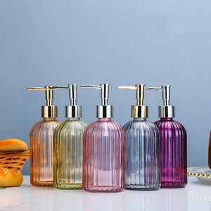 Wholesale New Design 3 Pcs 400ml Glass Bottle Shampoo Pressing Bottle Color Transparent Glass Vertical Bar Hand Sanitizer Bottle