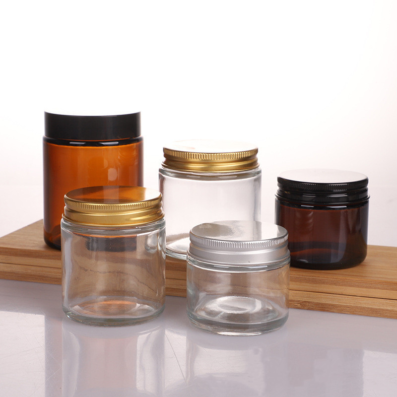 Metal Lids Clear Amber Glass Containers 4oz 8oz 16oz 100ml 250ml 500ml Empty Recycled Straight Sided Glass Candle Jars