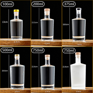 Stocked 100ml 375ml 500ml 750ml Super Flint Round Glass Bottles With Cork Top For Whiskey Gin Vodka Rum Liquor