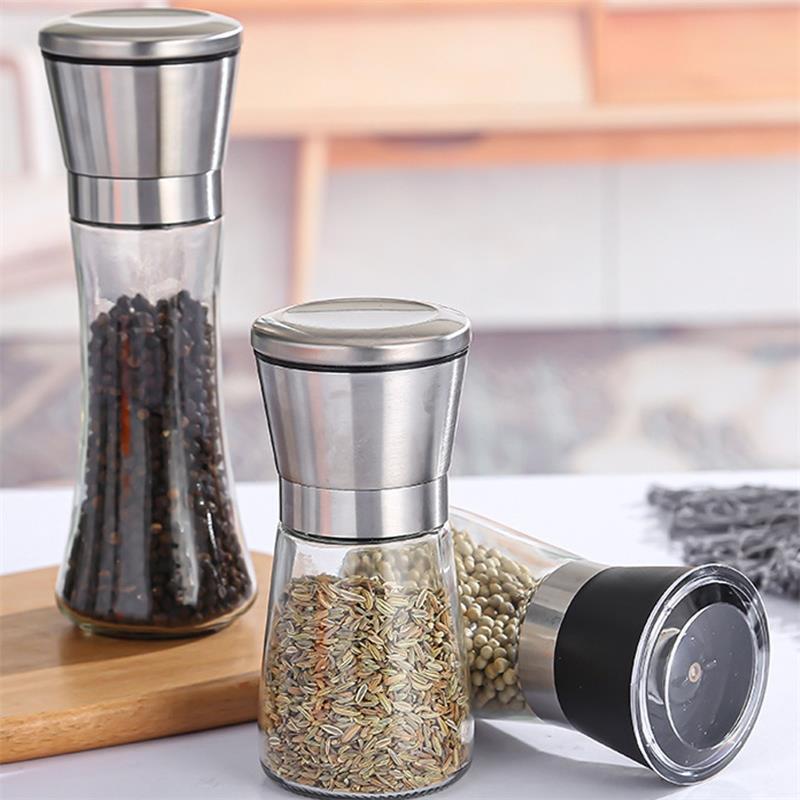 Best Selling High Quality Copper Good 170ml Glass Jar Stainless Steel Body Ceramic Grinder Seasoning Spice Mill