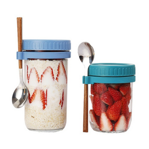 Overnight Oats Container Jars 12 Oz Oatmeal Glass For Mason Jar With Spoons Reusable Yogurt Parfait Cup