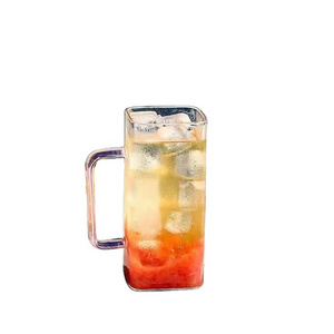 Custom Borosilicate Glass Square Glass Cup with Colored Handles Reusable Glass Hot Ice Cold Drinking Cup