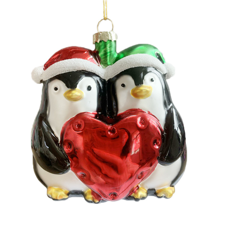 Hand Painted Colorful Glass Christmas Animal Ornaments Glass Bauble Christmas Hanging Ornament