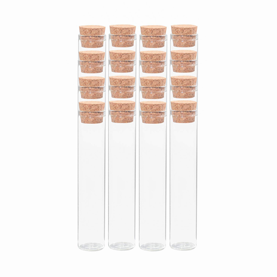 Small Clear Flat Bottom Borosilicate Glass Tube with Cork Lid for Lab Test Bath Salt Candy Storage Tube