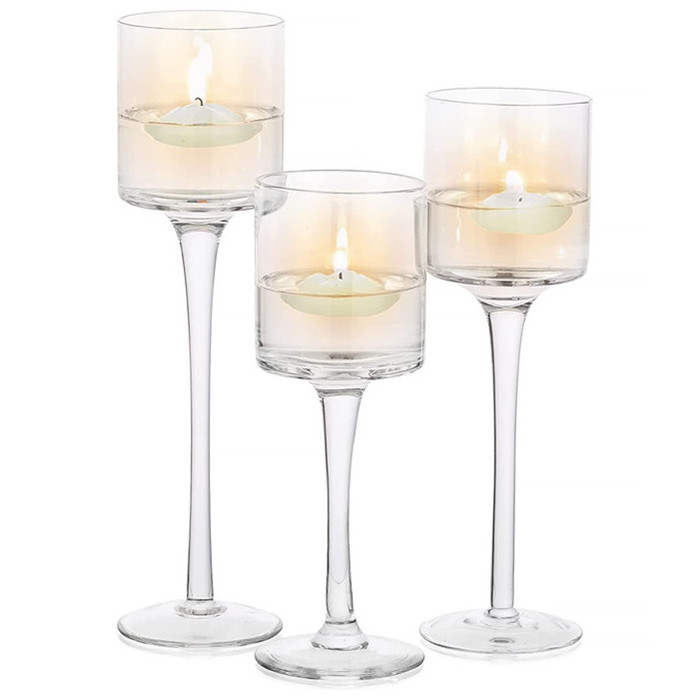 Tall Tea Lights Candle Holder  Transparent Glass Candle Holder for Table Centerpiece