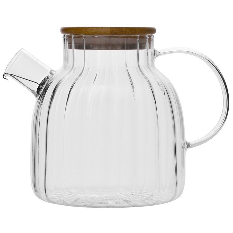 Hot sale clear glass water jug high borosilicate heat resistant glass teapot with bamboo Lid