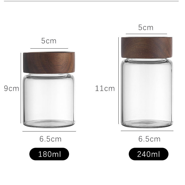 Clear Glass Canister Kitchen Organizer Food Storage Jars Sealed Glass with Thread Acacia Wood Lid