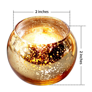 Mercury Gold Color Round Ice Cracked Glass Candle Votive Candle Holder for Home Wedding Decoration