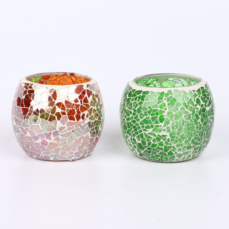 Handmade Mosaic Glass Tealight Holders Round Votive Candle Multi color Romantic Stained Cracked Table Centerpieces Party