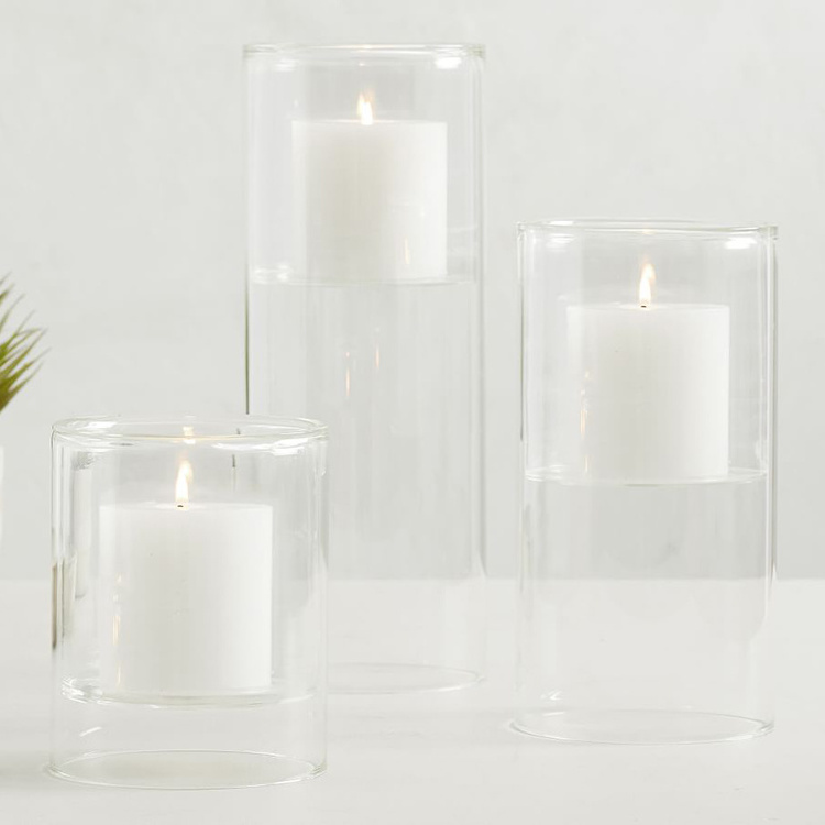 Modern 3 Tall Glass Candle Holder for Wedding Family Getting Together Parties Cylinder Candle Holders