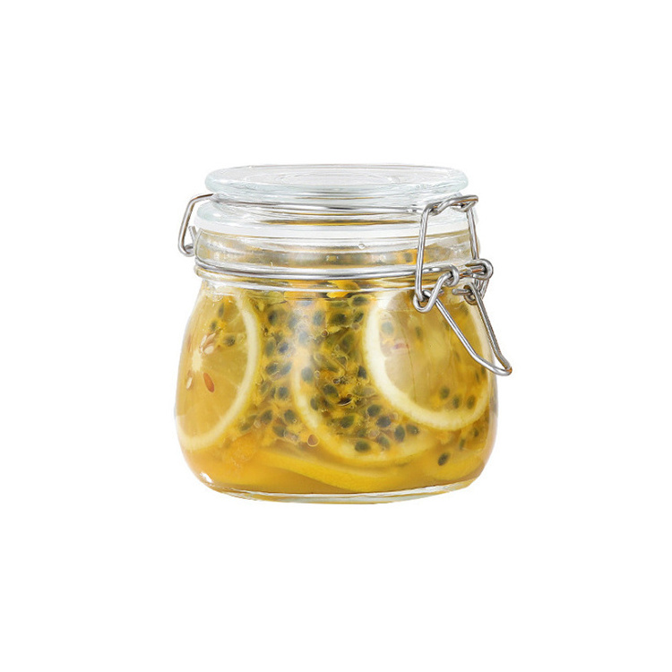 Airtight Clear Glass Jars with Flipping Top Lids Food Storage Round Jars for Loose Tea or Coffee Beans or Grains or Nuts