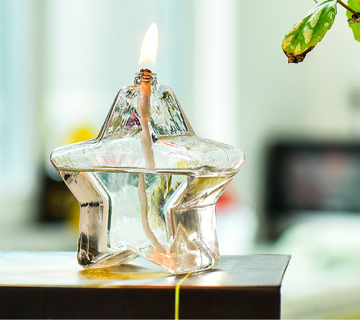 Customized Cheap Atmosphere Lighting Wedding Home Decor Burner Star Shaped Clear Glass Oil Kerosene Alcohol Lamp For Indoor Use