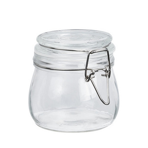 Airtight Clear Glass Jars with Flipping Top Lids Food Storage Round Jars for Loose Tea or Coffee Beans or Grains or Nuts