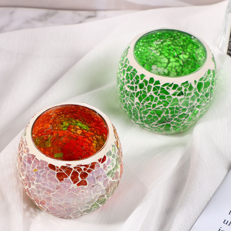 Handmade Mosaic Glass Tealight Holders Round Votive Candle Multi color Romantic Stained Cracked Table Centerpieces Party