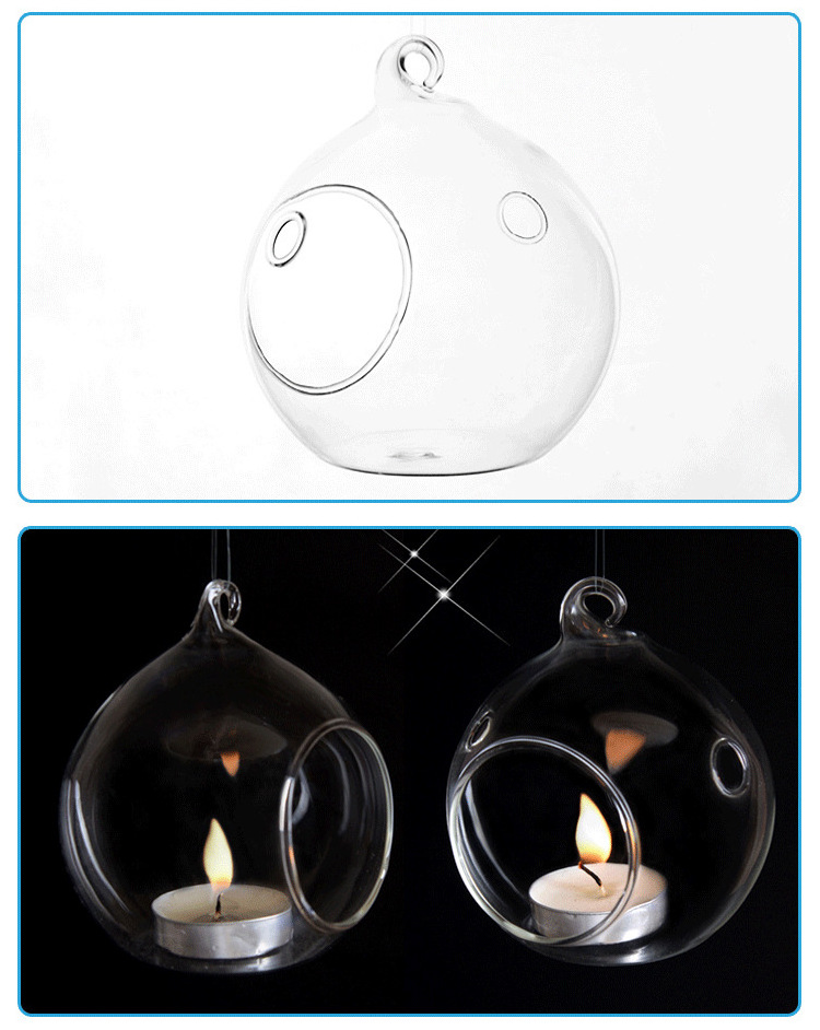 Hand Blown Round Hanging Glass Globe Tealight Candle Holder